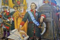 Император Петр Великий перевозит мощи Святого Александра Невского в Санкт-Петербург
